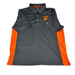 Champion Clemson Tigers Polo Shirt Mens 2XL Gray Orange Performance Golf Tee